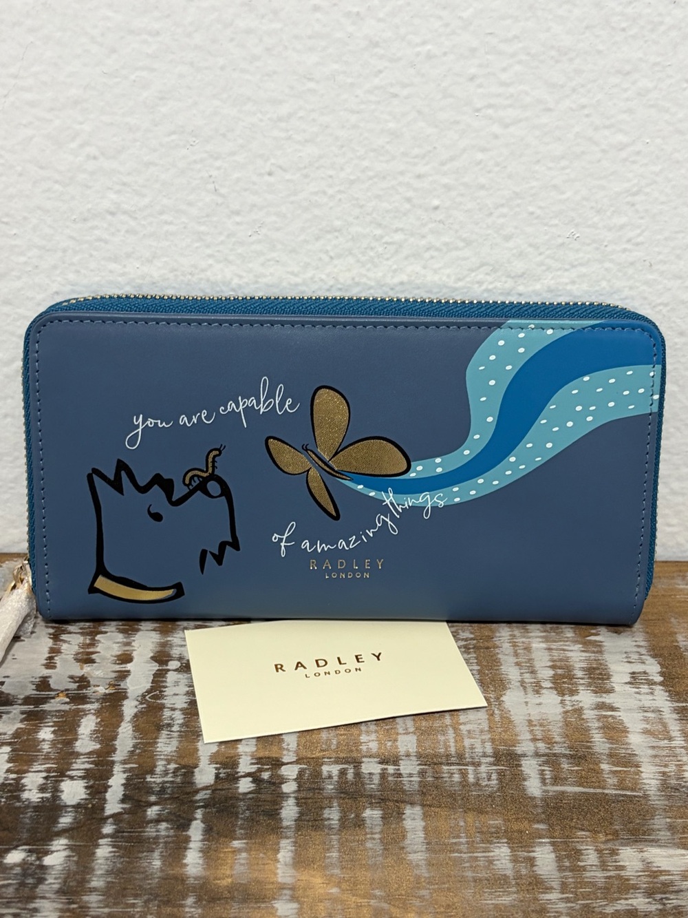 Radley London “Amazing Things” Zip Around Vintage Blue Matinee Wallet - NWT